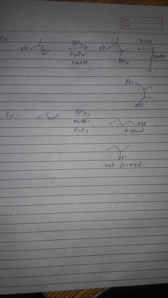 DATE PAGE Es TOH ph ph. BHz By H₂02/ Naoll. Neol BHz .ph OH. سرع Blzy Naon? thoz MOH Product OH not formed.