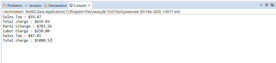 Problems @ Javadoc Declaration Console X <terminated> TestSQ [Java Application) C:\Program Files\ava\jdk-13.0.1\bin\javaw.exe