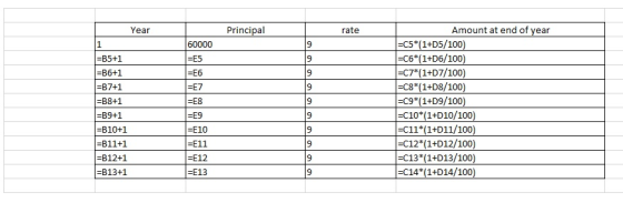 Year Principal rate Amount at end of vear B5+1 B6+1 B7+1 B8+1 B9+1 B10+1 B11+1 B12+1 B13+1 E5 E6 E7 E8 E9 E10 E11 E12 E13 C5*