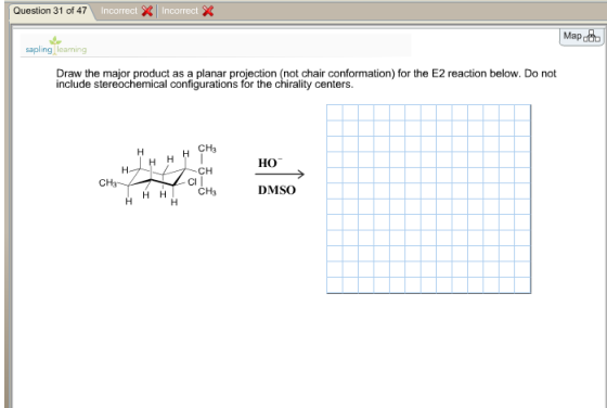 draw the major product as a planar projection (not