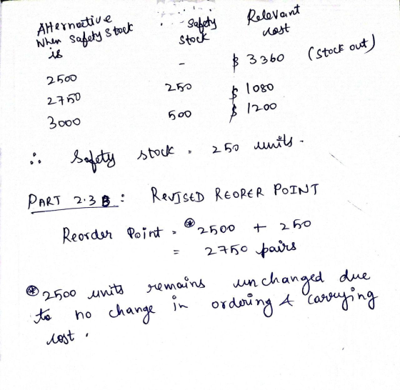 Sabety Alternative When safety stock Relevant cast - Stock (stock out) 2500 250 - $ 3360 s loso $ 1200 2750 3000 500 Safety