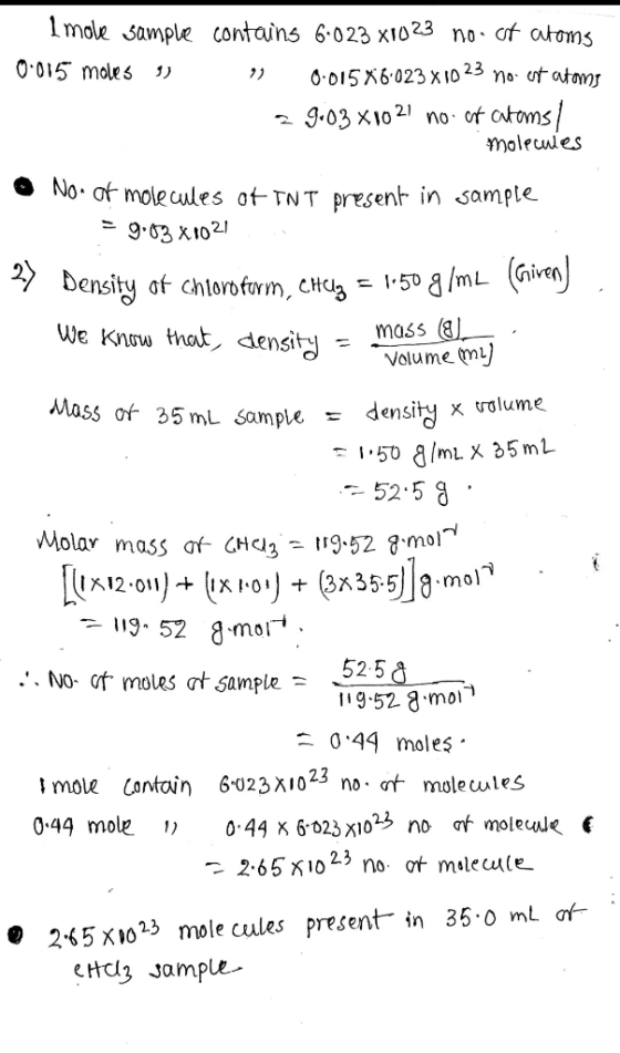 Imole sample contains 6-023 X1023 no. of atoms 0.015 moles 1 0.015 X6023X1023 no. et atoms 3 9.03 x10 21 no. of atoms/ - mole