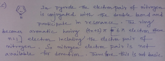 c) In Pamate the electron palr of mitrgen Contginted ottth the double band and The ng aromatic haulng An+2) 67 electron hene