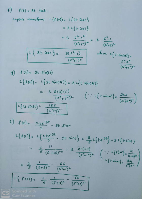 f) f (t) = 3t Cost Laplace transform {f(t)} = { 3t Costs = 3 L{t costly = 3. S²_12 S² (5² 272 = 3. costly = 3(5²1) (8²71)2 (8