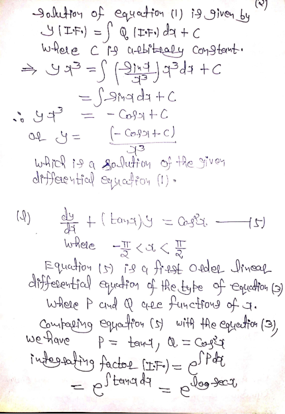 solution of equation (I) is given by y ( I-fo) = Q (I-F) dan + c whole cie aebitealy constant. * you as piny 93d7 + Es sive d