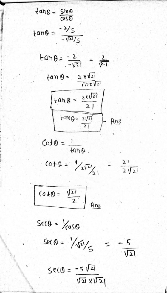 tano sino COSO tano = -2% - Valls -- 2 -V21 tan Q = 2 XVII ΓΣΙx ΣΙ Itano 2XU21 21 tang= 2011 21 Ans coto - 1 tano coto = 1/25
