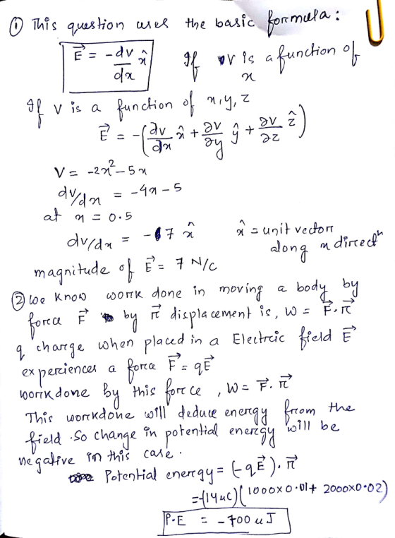 rmula: V is a ナ 2. 5 DU alona ndirtec! magnitude 아 E 100 kno oork done in moving a body by rc displacement charge when plaud