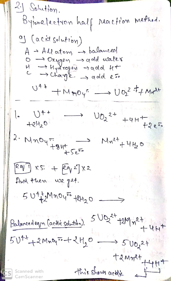 24 Solution. Bylon-electron half reaction method. aj Cacid solution) A + Allatom a balanced o Oxygen add water H + Hydrogen a