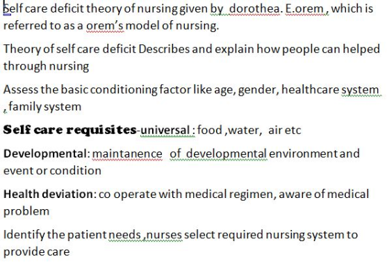 Self care deficit theory of nursing given by dorothea. E.orem, which is referred to as a orems model of nursing. wwww Theory