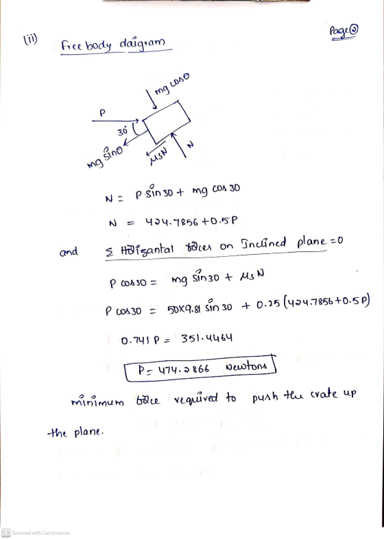 Pogi free body daửgram mg woso 30 MSN mg sino p.sin 30 + mg COA 30 Na = 434.7856 +0.5 p and & Haizantal taces on Inclined pla