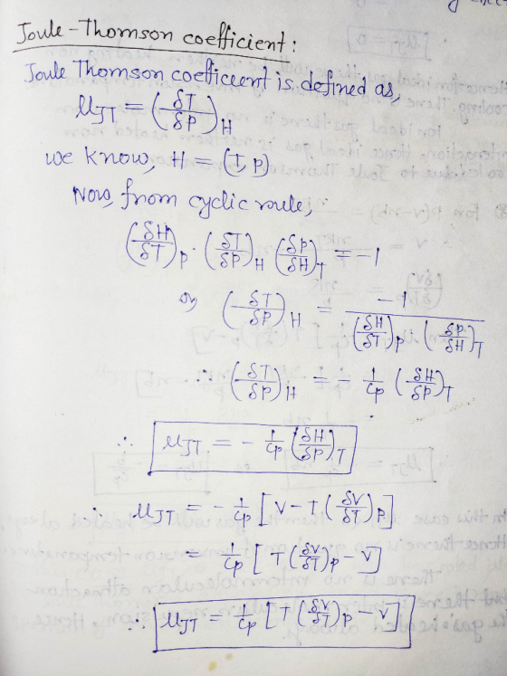 UL a Joule - Thomson coefficient. To Joule Thomson coefficient is defined as llyt = DH we know, H = (t p). Nors from cyclic r