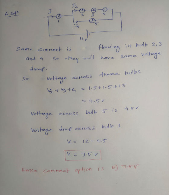 P2 1 6 soln Tg same current is 12 flowing will have in bulb 2,3 same voltage and 4 So they will drop. three bulbs so across v