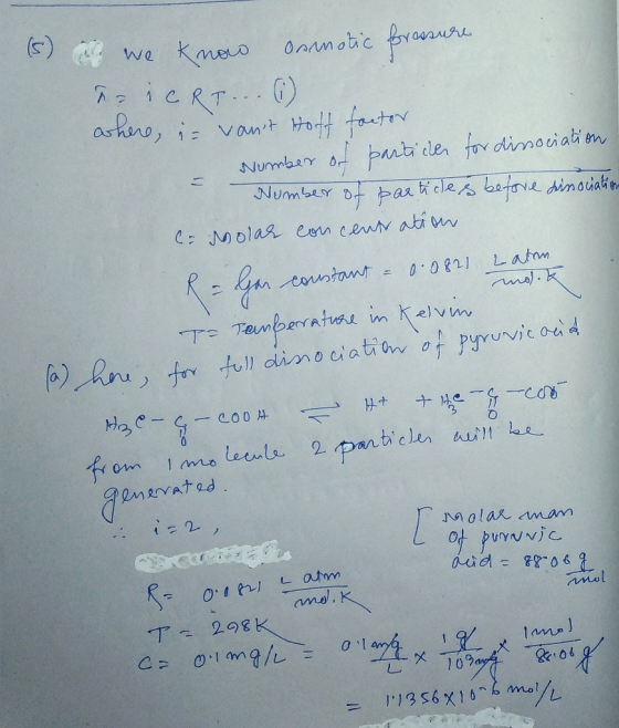 (5) we know domotic fressure iCRT... () where, is vant Hoff factor Number of particles for dissociation - Number of particle