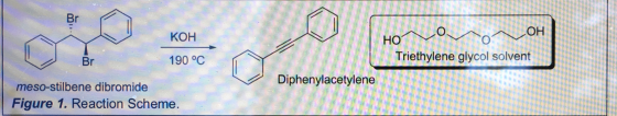OH КОН vorovo Br 190 °C Triethylene glycol solvent Diphenylacetylene meso-stilbene dibromide Figure 1. Reaction Scheme.