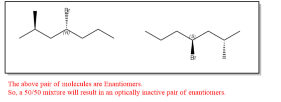 Br The above pair of molecules are Enantiomers. So, a 50/50 mixture will result in an optically inactive pair of enantiomers.