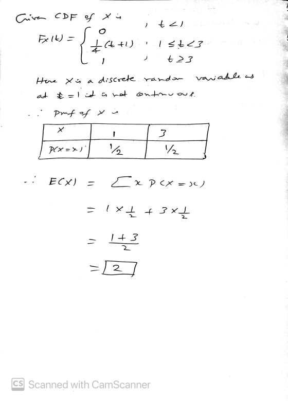 Criva CDF of xi n ro , t <libre en Exit) - <<C1), 1stes de L t 23 Here is a discrete randon variable as at &=1 it is not cont