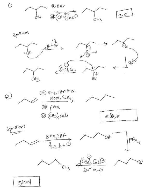 @ HBr cal; СН3 Synthests CH2 @ BH3, THe then NooH, H2O2 © рез @ CH3) Cuti Colab elad elad Synthesis BH3, THE Halot M cond I o
