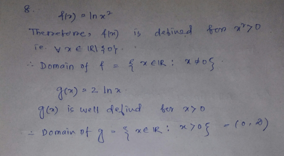uryo 8. fin) In x? Therefore (10) is defined for Te. VREIRI soy. - Domain of f = & XER: 4708 gen) 22 Ina. g(x) is well defind