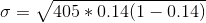 0= 405 * 0.14(1 – 0.14)