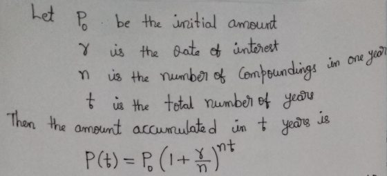 in one year het Po be the initial amount 8 is the date of interest n is the number of compoundings on to is the total number