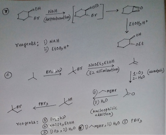 aOH NaH 1. Br •Br EtOH, H+ -OH moet 11 ott reagents: i) NaH 1) Etон н+ B82 gha XB8 Naott, EtoH (E2 ellimination) (1•03 (ozono