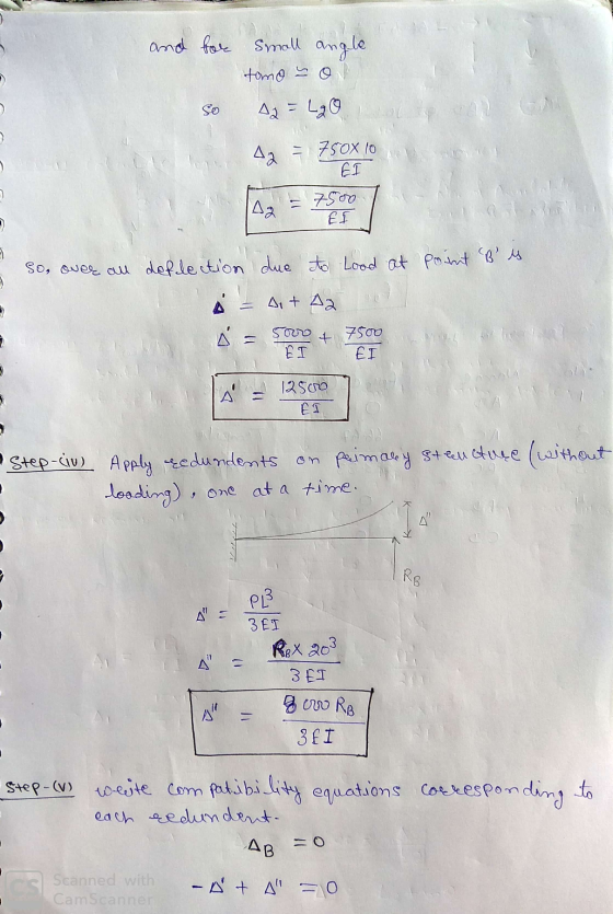 and for Small angle tano u o A2 LGO 42 = 750X 10 EI Да 7500 EI - = > So, over all deflection due to lood at point B is - A+