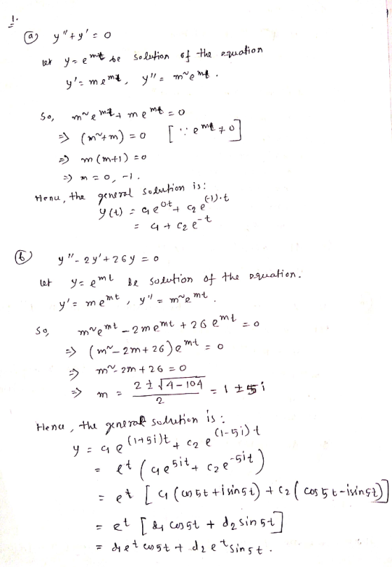 yyo Sobution the 2uation mN m e mt So, (nm) O m(mt)o m o-1. Henu, the gne ral soAuhion ii リも 9(1) - 9eot 4C2 e y- 2y26 y