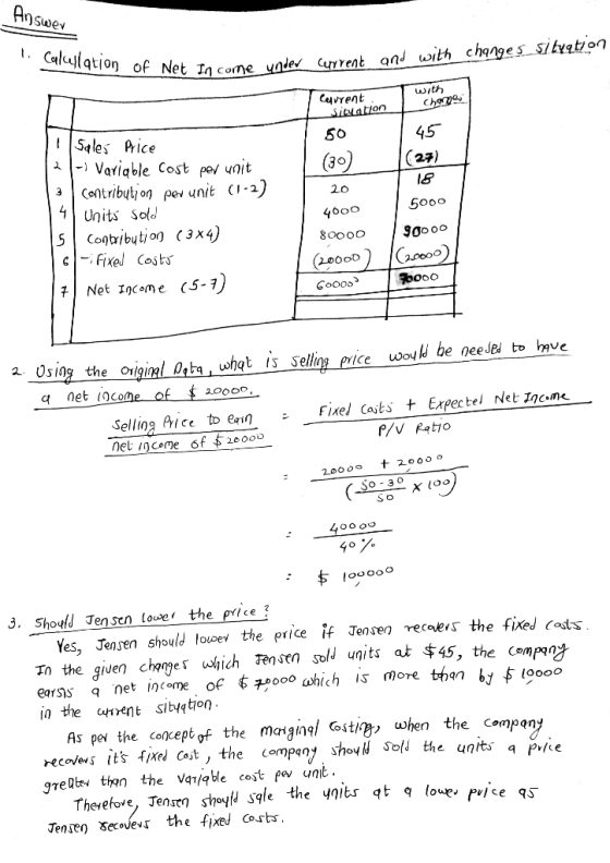 Answer 1. Calcullation of Net In come ynder current and with changes sityątion with Charge Cuvrent sitlation I5ales Price 2-