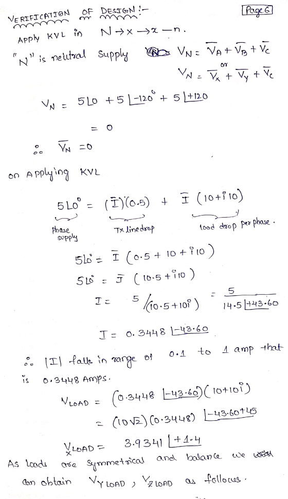 [Page 6 >x -n. - VERIFICATION OF DESIGN- Aply KVL in Apply KVL N + x N is neutral Supply VN = VATTB t te VN = T at Ty the V