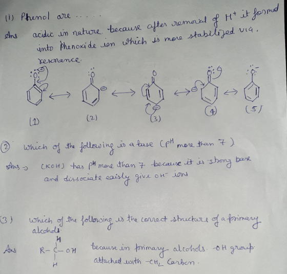 acidic in nature because after removal of Ht it formed (1) Phenol are Ans stabilized vida into Phenoxide in which is more res