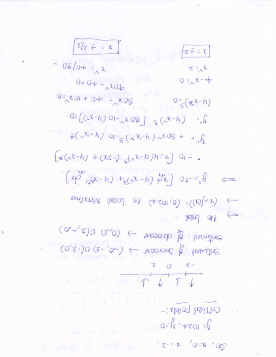 So, 0, 23-2, y= 1024, yo Gritical points:- q do - Inteural g Increase → (D), -2) 0(-2,0) ontowal of decrease = (0,2) 062,-0)