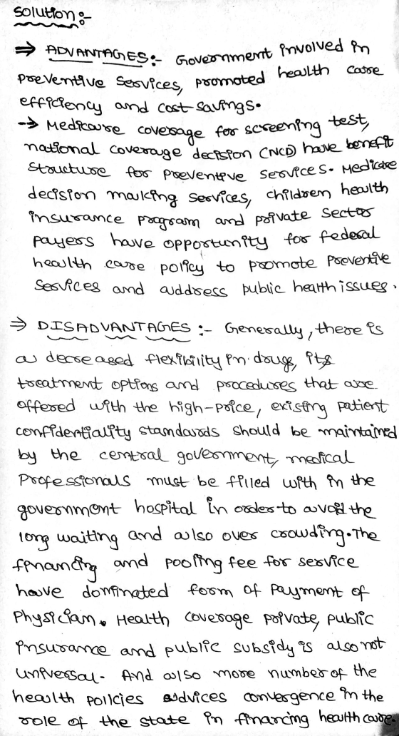 Stoucture for preventive Services Medicare solution: ADVANTAGES:- Government involved in preventive services, promoted health