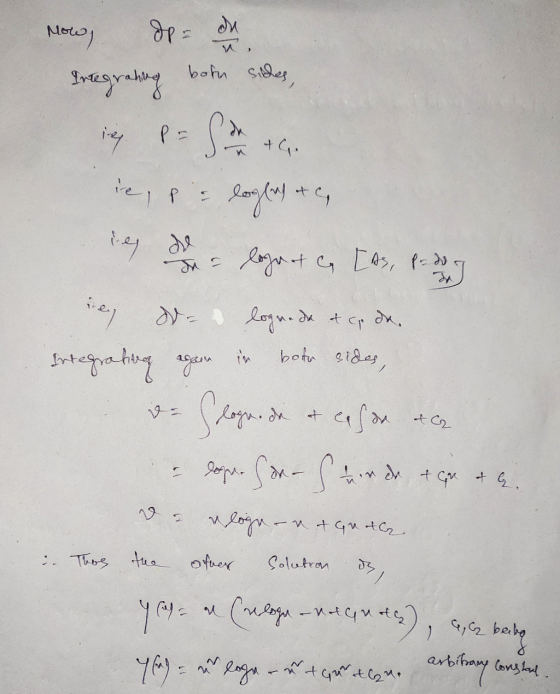 Now) Integrating both sides, ing P = Sah +G. P ie P loglach of leg logat co [As, Poder da hey de = lognade of cp da. botr sid