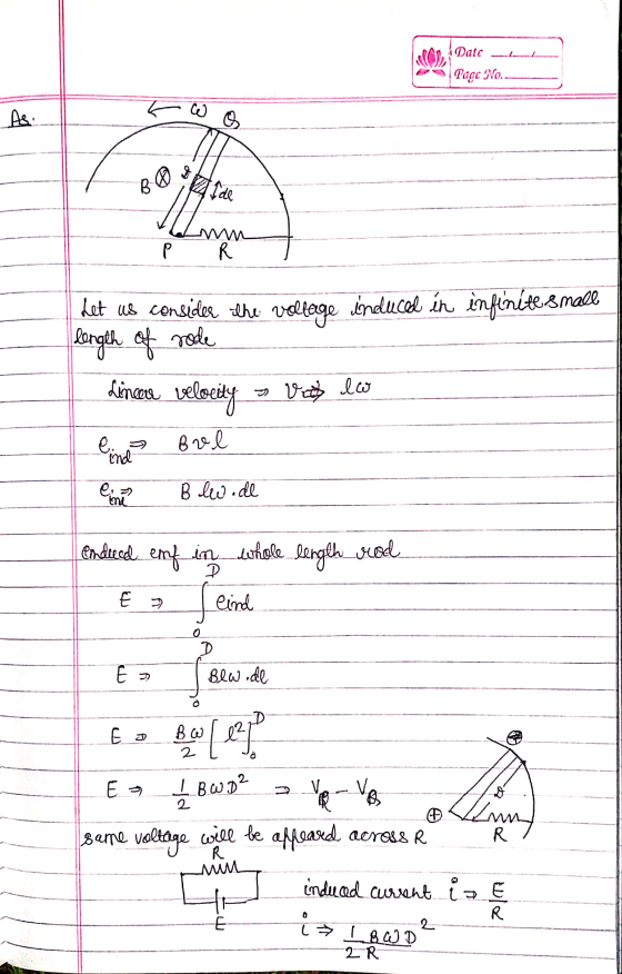 Datc Page No. As w B BⓇ Ide Inge P Let us consider the voltage induced in infinite s mall length of role Linear ve velocity