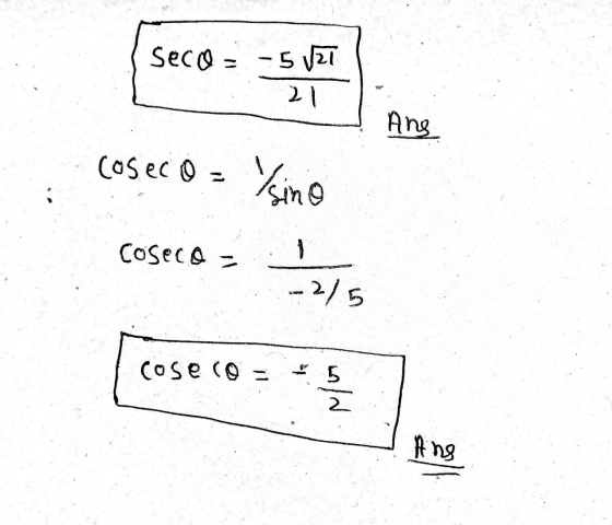 Seco 5/21 21 Ang coseco= Isino Coseco 1 -2/5 cose co- 5 دام 2 Ans