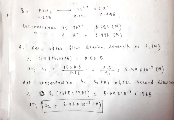 - Pbal2 0.223 pbet + 2 a 0.223 0.446 concentration 1 1 of Pb2+ = 0.283.(M) 0.446.(M) 9. det, after first dilution, strength b