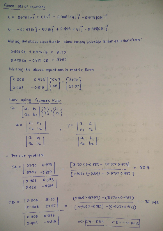 Given sat of equations o31-To Ibi Olbi 0-906 ICAI T 0 53 ICl 047.91 lb 50 lb0429 CAIj - 0 819cBl j Wlriting the aboue equatio