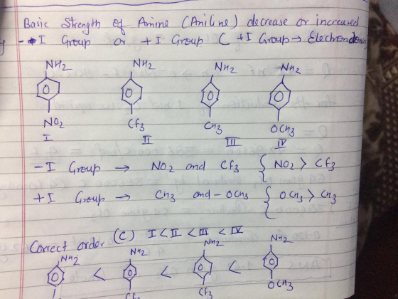 Basic Strength I Group of or Amine CAniline) decrease or increased I Group C + I Group Elechondonos NH2 AN Nn2 NH2 Nuz NO₂ (f