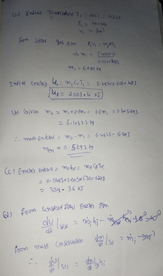 Intral Temperawe T = 200 C = 493k P = hookea V, 2013 from Ideal gas em Pivi - MRT, s m = (hood 2) 0-28751473 an, = 5.893 kg I