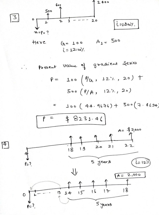 2400 So 2 3 - - 20 (i=1200%. I V x=p= ? Here A = 500 G= 1oo i = 12:00) Present P= value of gradient Series 100 1P, 127, 20) +