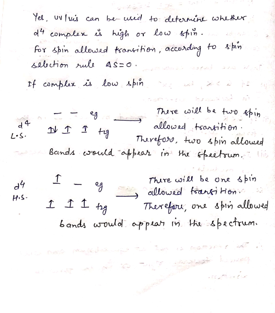Yes, unlvis can be used to determine whether de complex is high or low spin adina for spin allowed transition, according to s