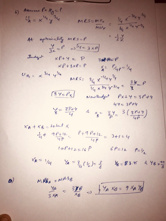 Asume Px Ry=P 314 3/4 4 MRS-MUL %3D MUy At optemaliy MRS-P x1 3x= Butget xP+3xP= P 3/4 yn 34 Vy x 34 y-314=X MRS- 34 P (BY=P