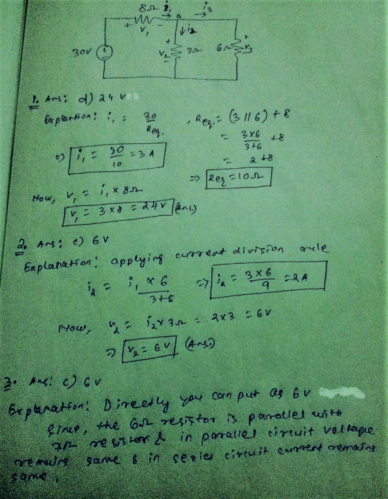3ον Ree6) 3 +6 t o a 8 eg nt) Explahetion applyirg ourrrent ision orvle rt rule sar e L in serieょ cirtuit our were