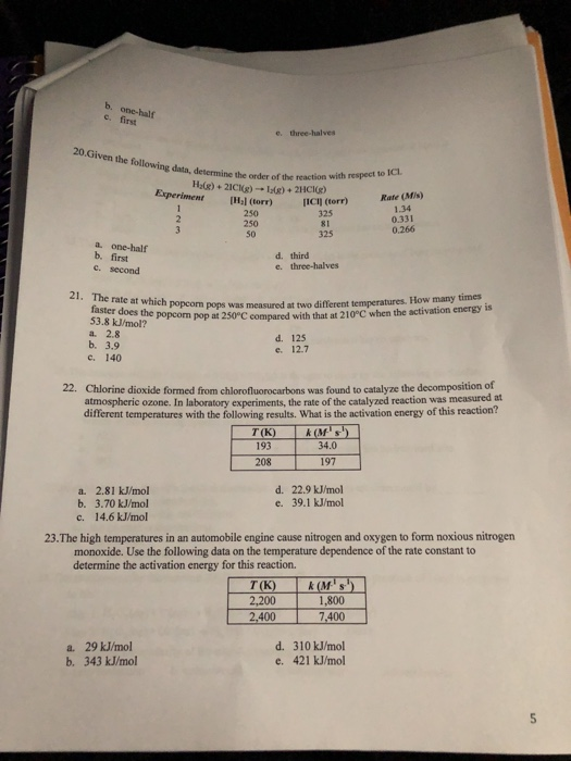 one-half c. first e. three-halves the following data, determine the e the order of the reaction with respect to ICL Experimen