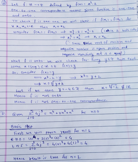 fcal = x²_2 TO 3 - 2 both sideo) Let fi lR Z defined by One-to-one correspondance means given function is one one and onto ch