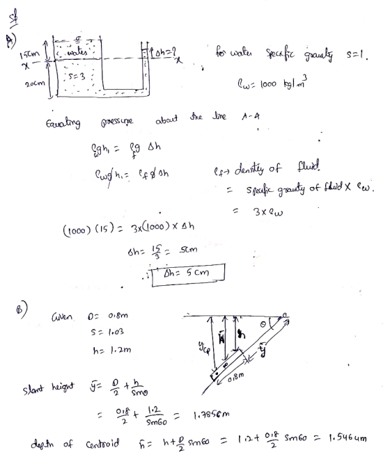 ala 15cm wates. I for water specifice goauty sal. i5-3 20cm lw= 1000 kg/m? the about line A-4 pressure egni = egon Pwgl his e