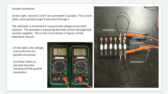 Parallel Connection On the right, resistors Eand F are connected in parallel. The current splits, some going through E and so