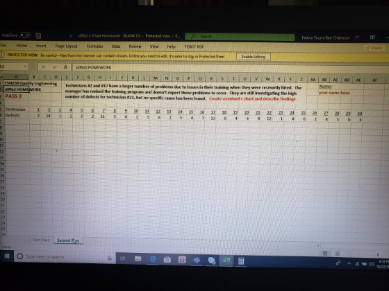 AutoSave u09a3 c-Chart Homework - BLANK (1) Protected View ... Off Search Fadwa Toumi Ben Chekroun FT File Home Insert Review