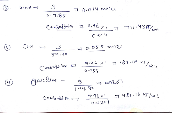 2 wood 70c014 molen 3 217.85 combuftion I 9.96 x 9 + 11.43 /omor 0014 mo © 1 more 6 Coal y 3_90.055 moler 54.99. Combustion a