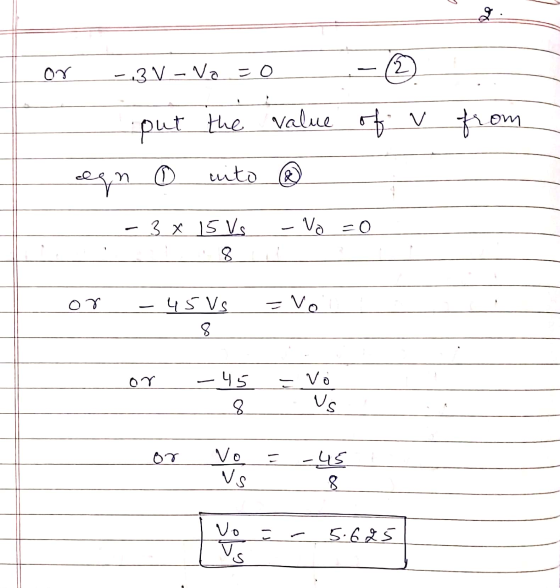 on 2 - 3 V-Va=0 of v from put the value egin 0 cito (@ Vo =0 - 3 x 15 Vs 8 or =vo 45 Vs 8 or -45 8 V Us 07 - Vo Vs کیا ۔ 8 Vo